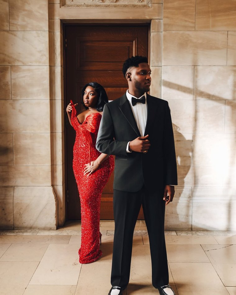 A couple photographed together at the end of the evening